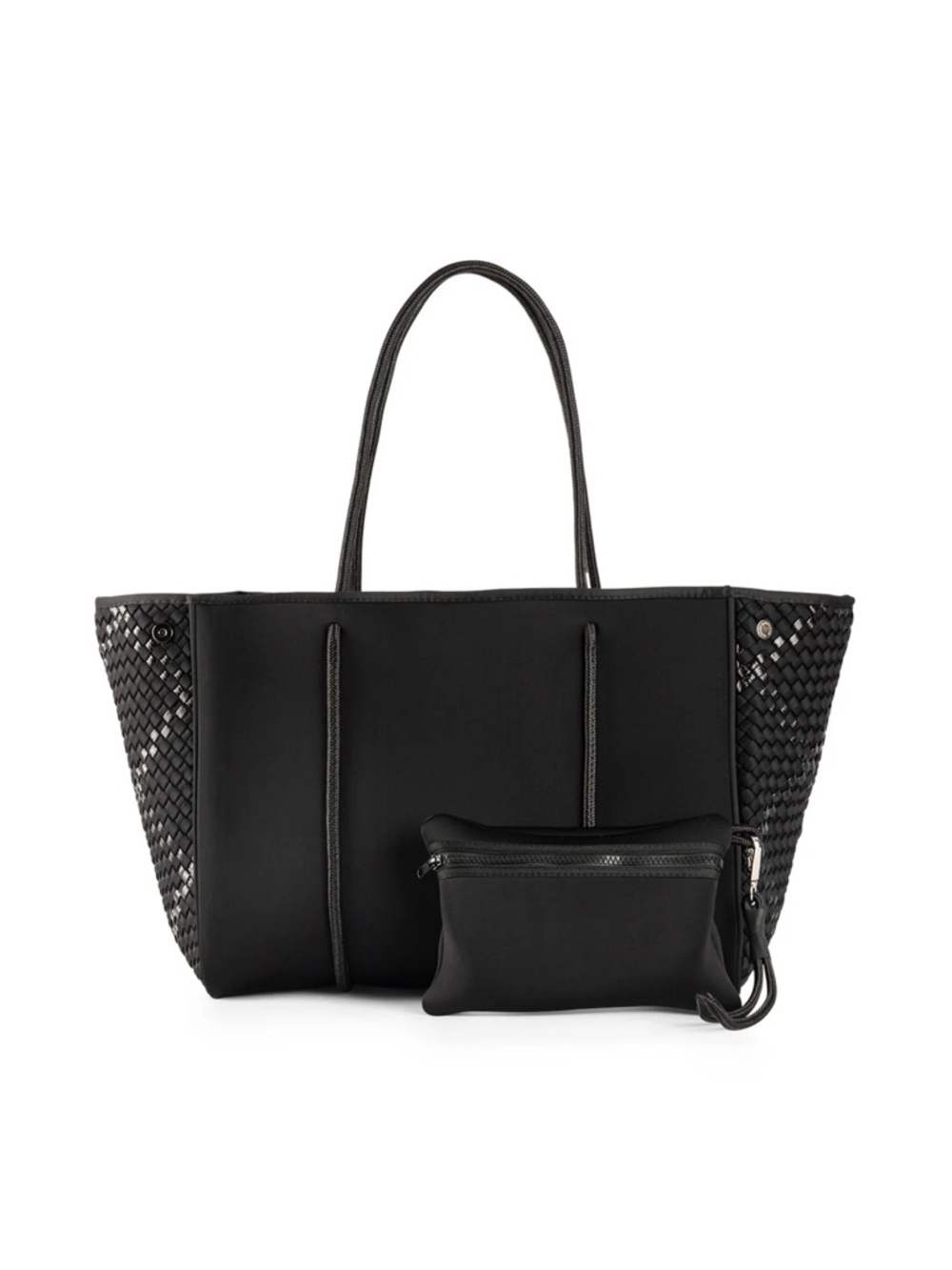 HAUTE SHORE Black Woven-Panel Tote with Removable Pouch
